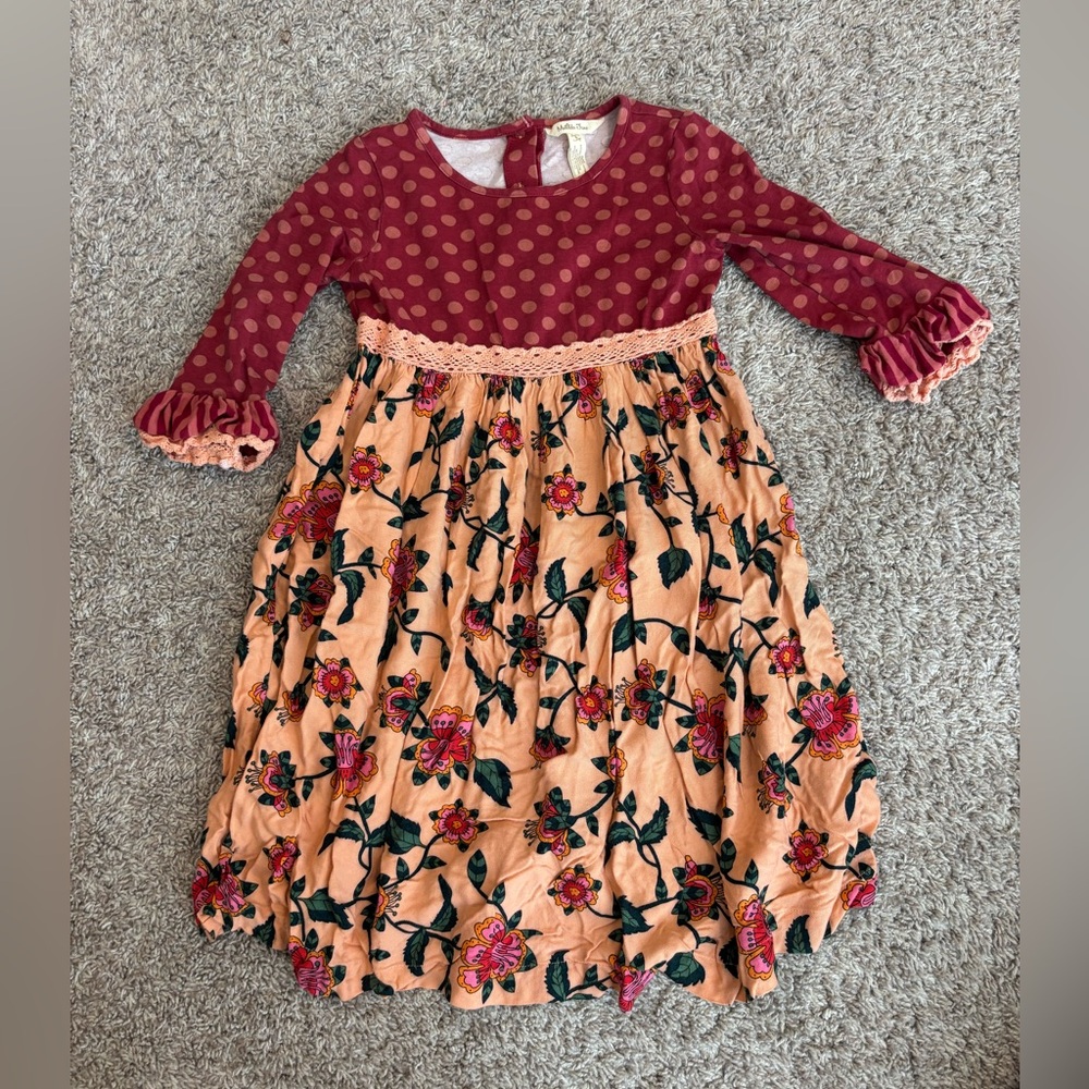 Matilda Jane Burgundy and Peach Floral Kids Dress